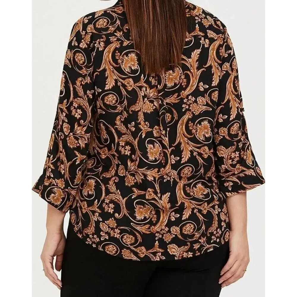 Torrid Madison Georgette Button Front Blouse Black Ornate 1X Plus Size - Picture 7 of 9